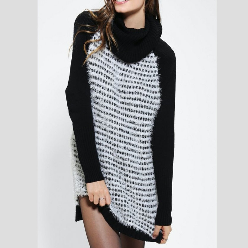 Silence + Noise Fuzzy Cowl-Neck Sweater Dress